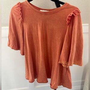 Anthropologie Eri + Ali Orange Ruffled Flutter Sleeve Shirt - Size Small